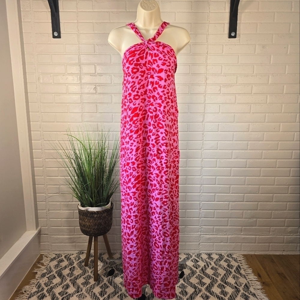 Emily Wonder Hot Pink and Red Fiercely Loved Leopard Print Halter Maxi Dress 3X